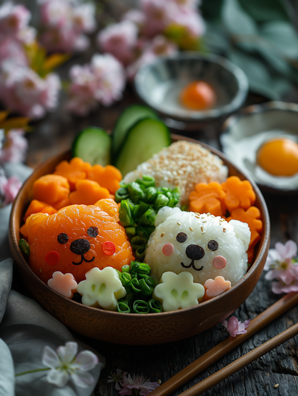 Artistic Food Platter with Sushi Rice Bears