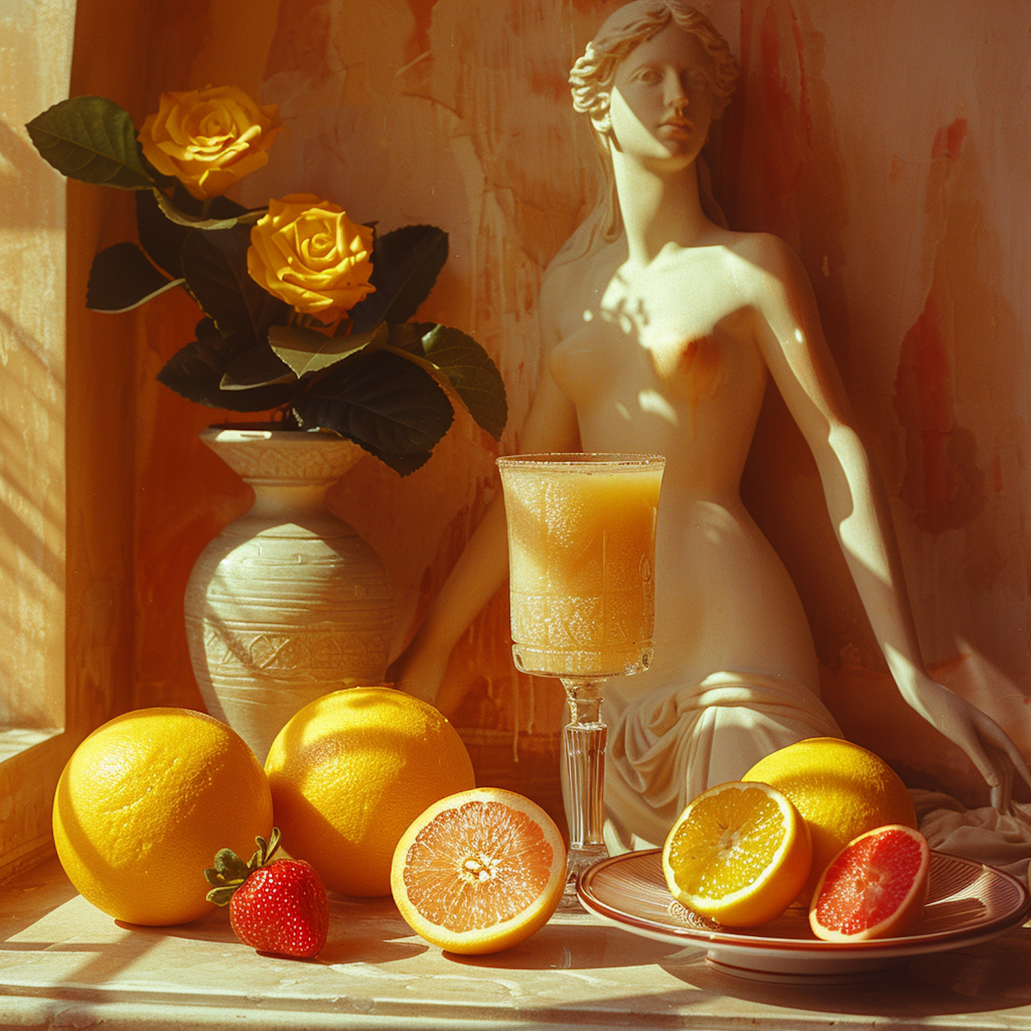 Classical Still Life with Citrus and Statue