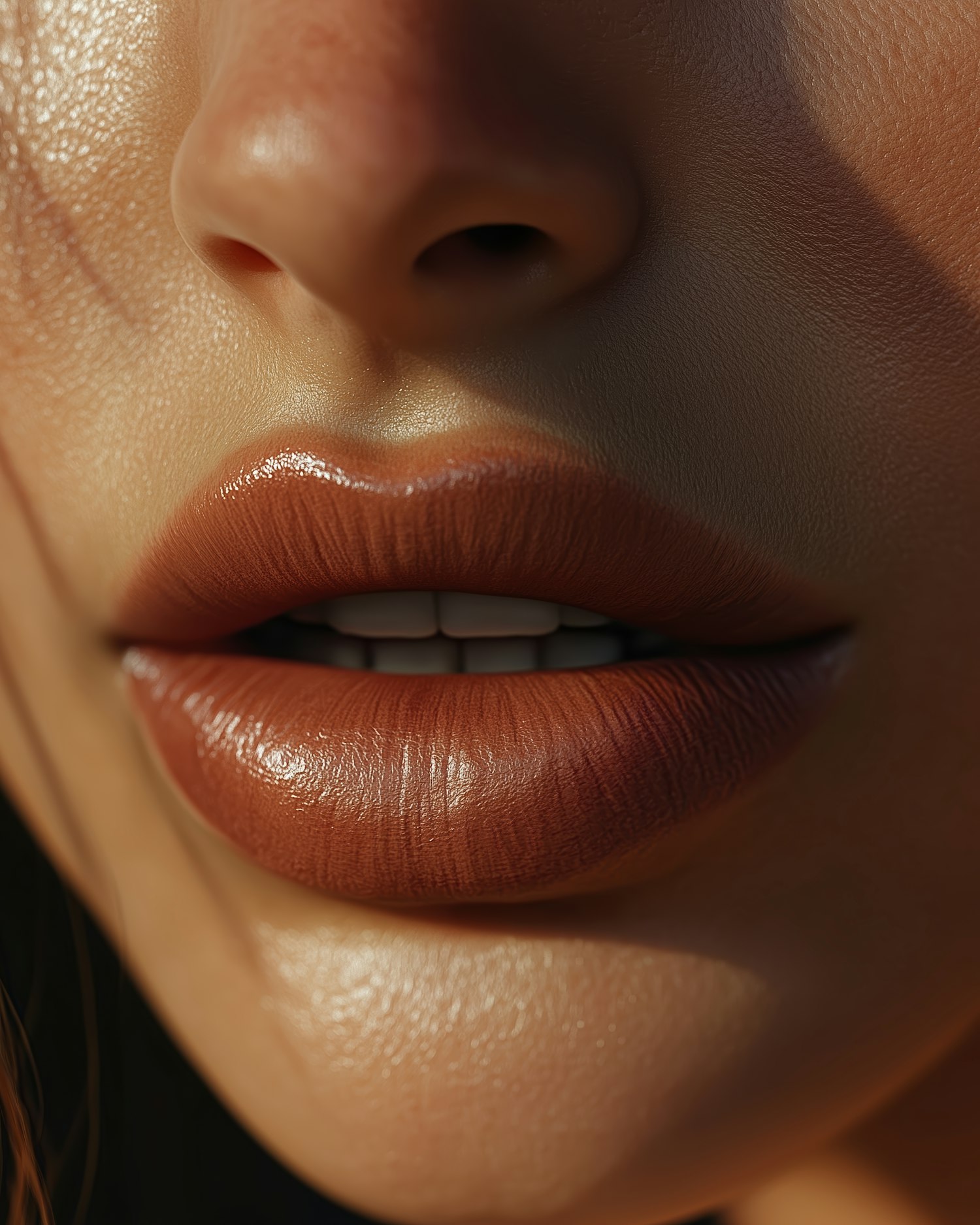 Close-up of Human Lips and Nose