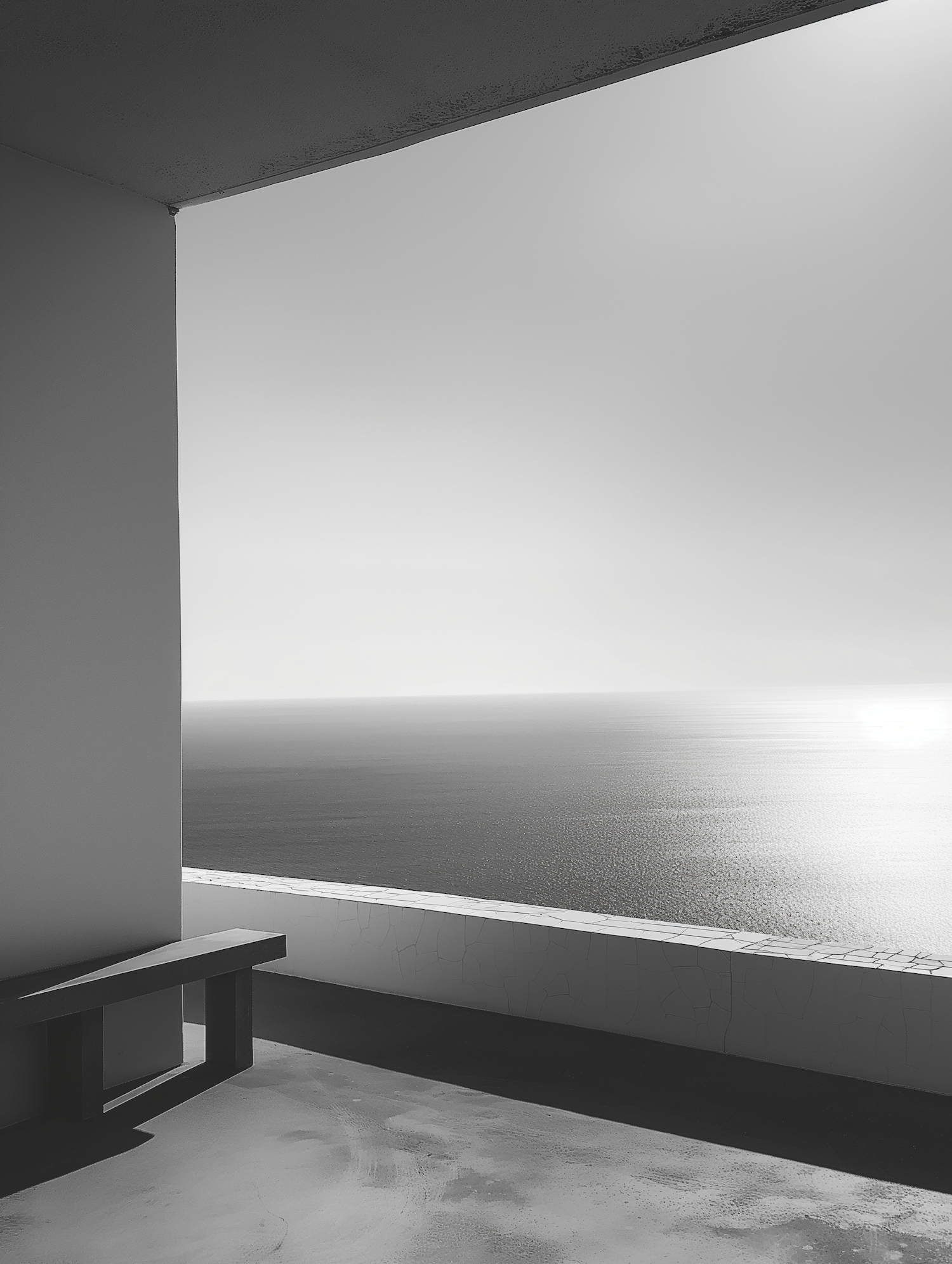 Serene Architectural Seascape in Monochrome