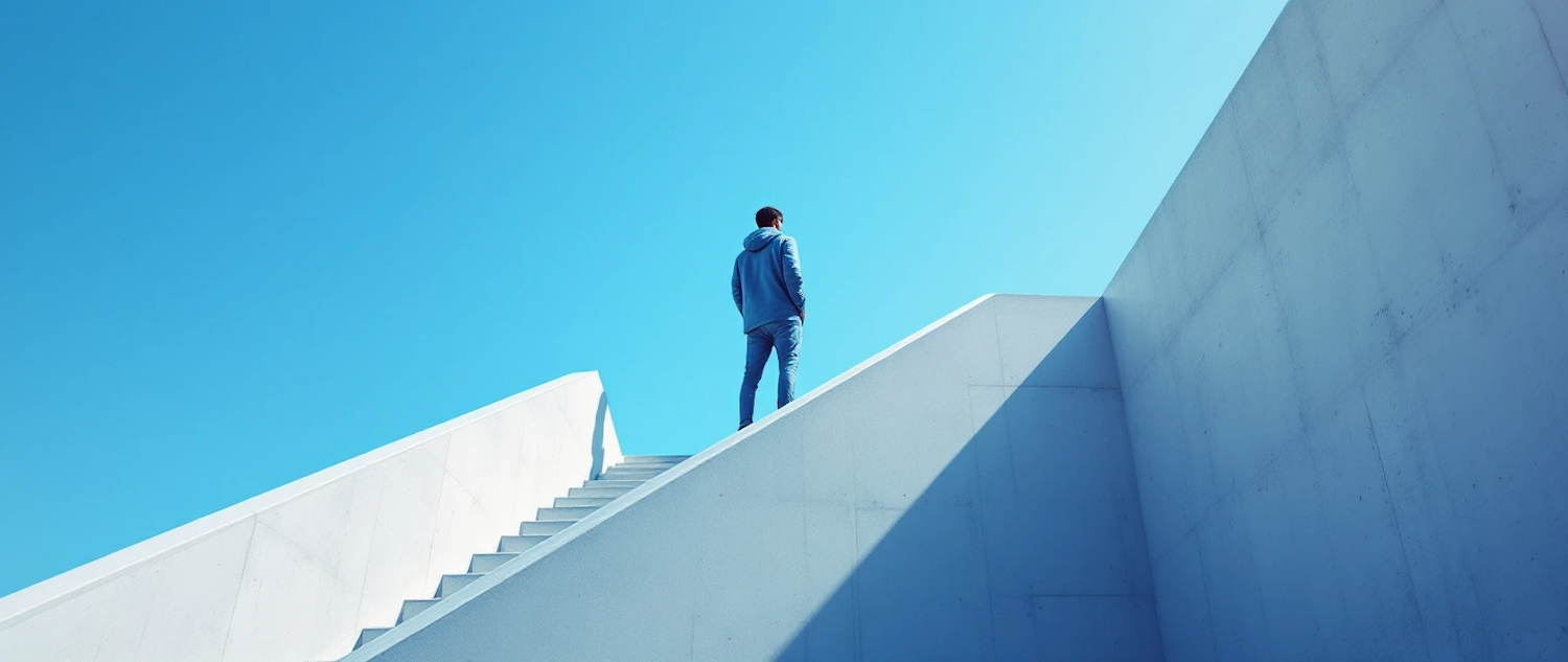 Solitary Figure on Modern Staircase