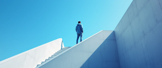 Solitary Figure on Modern Staircase