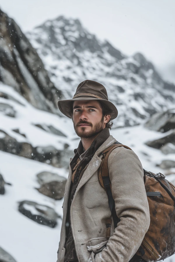 Man in Snowy Mountain Landscape