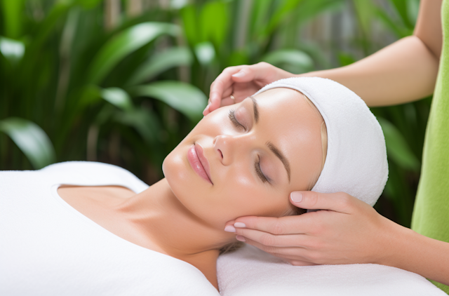 Serenity Spa: Woman Enjoying a Relaxing Face Massage