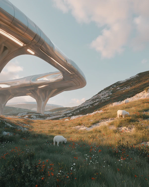 Futuristic Meadow Scene