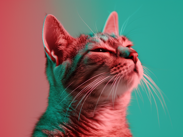 Artistic Split-Color Tabby Cat Portrait