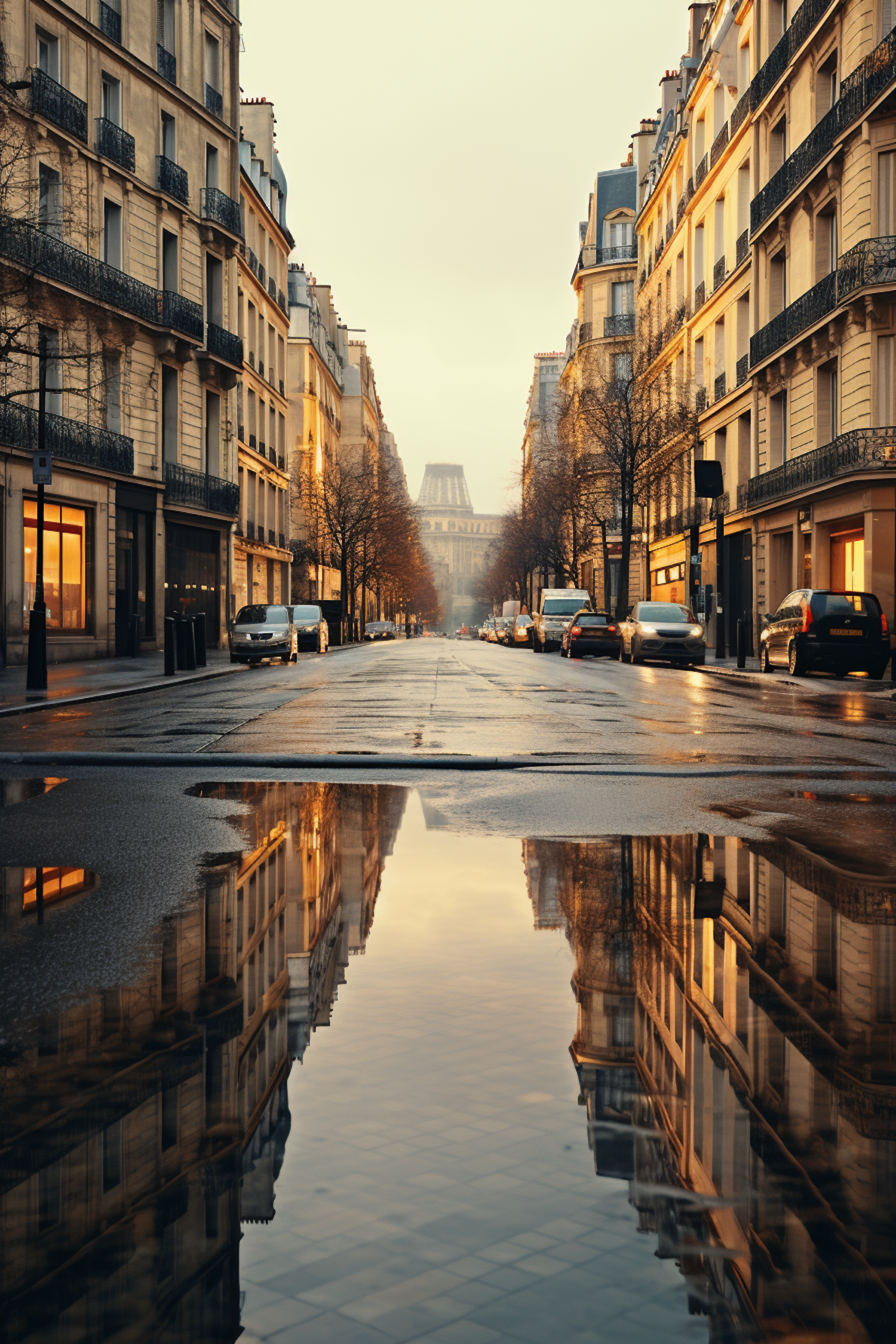 Dawn's Reflection on Parisian Haussmann