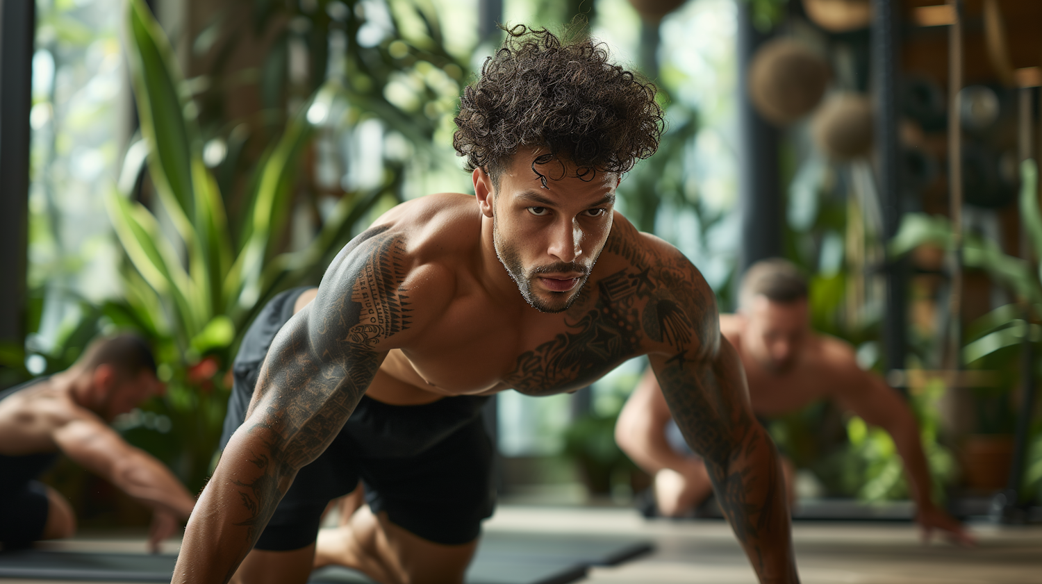 Determined Man Doing Push-Ups