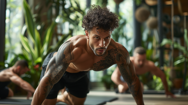 Determined Man Doing Push-Ups