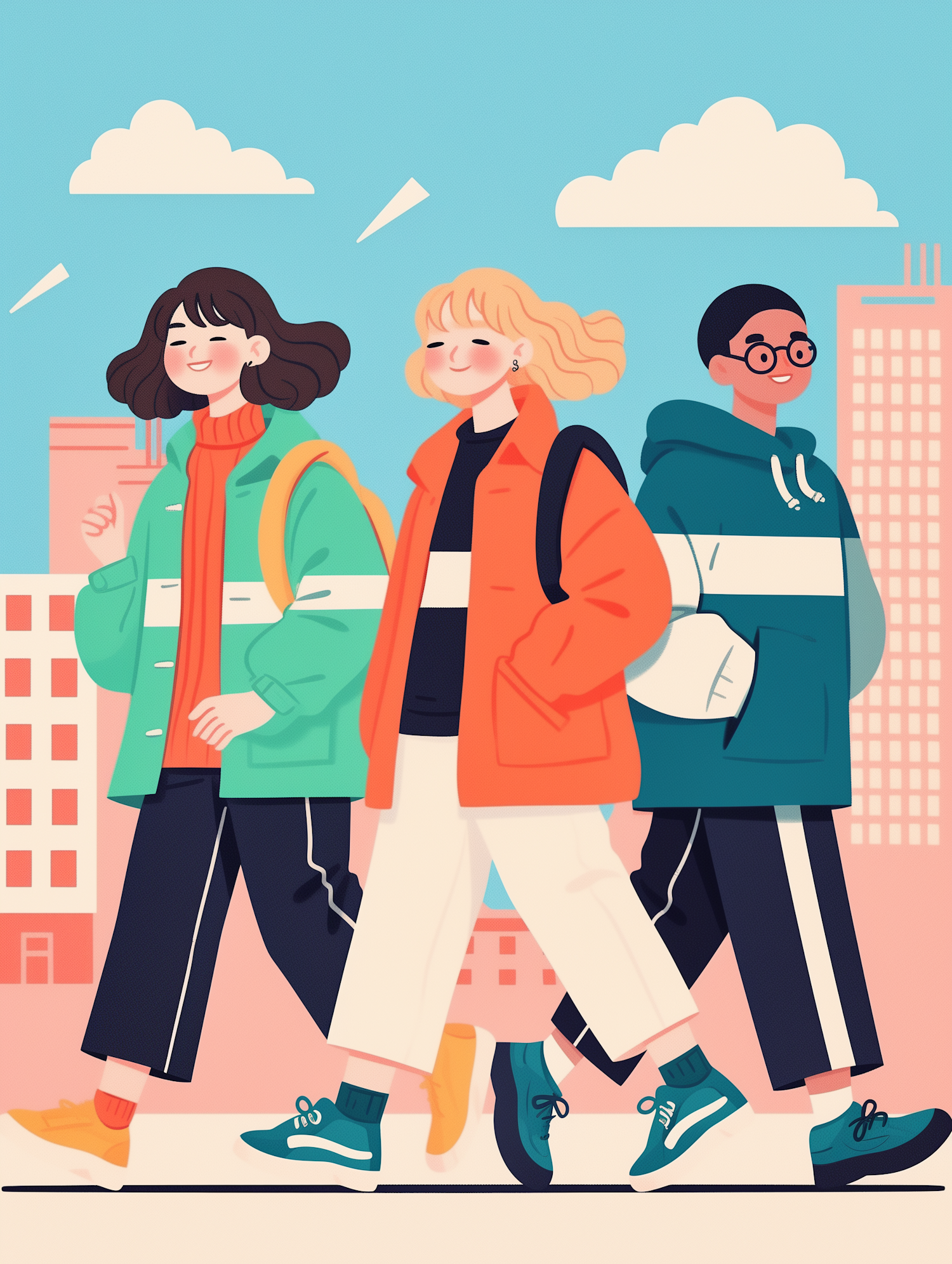 Three Friends Walking in the City