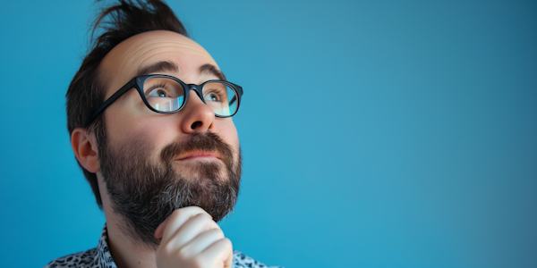 Pensive Man with Beard on Vivid Blue Background