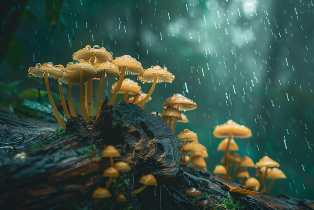 Enchanted Rain-Kissed Mushrooms