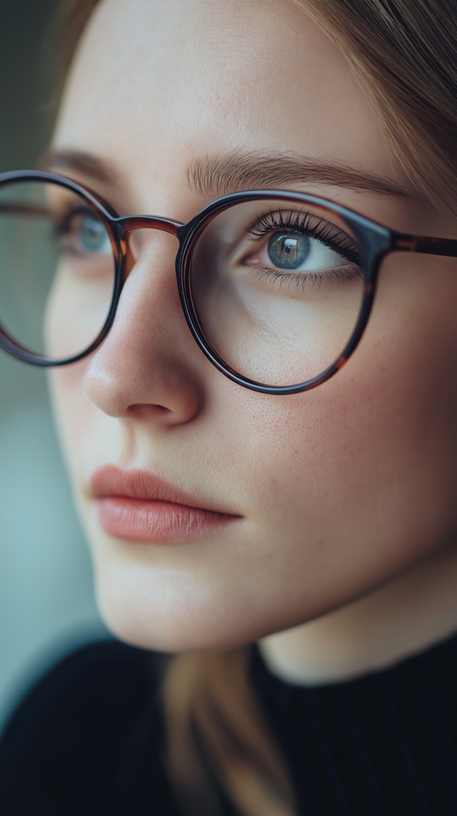 Close-up of Young Woman with Tortoiseshell Glasses