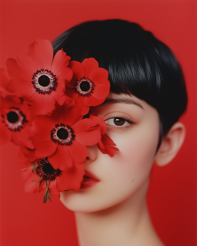 Portrait with Red Flowers