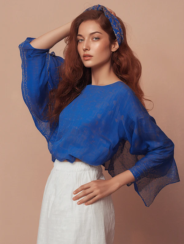 Woman in Blue Outfit