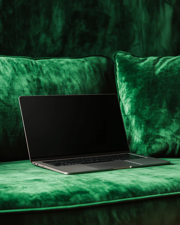 Laptop on Velvet Couch