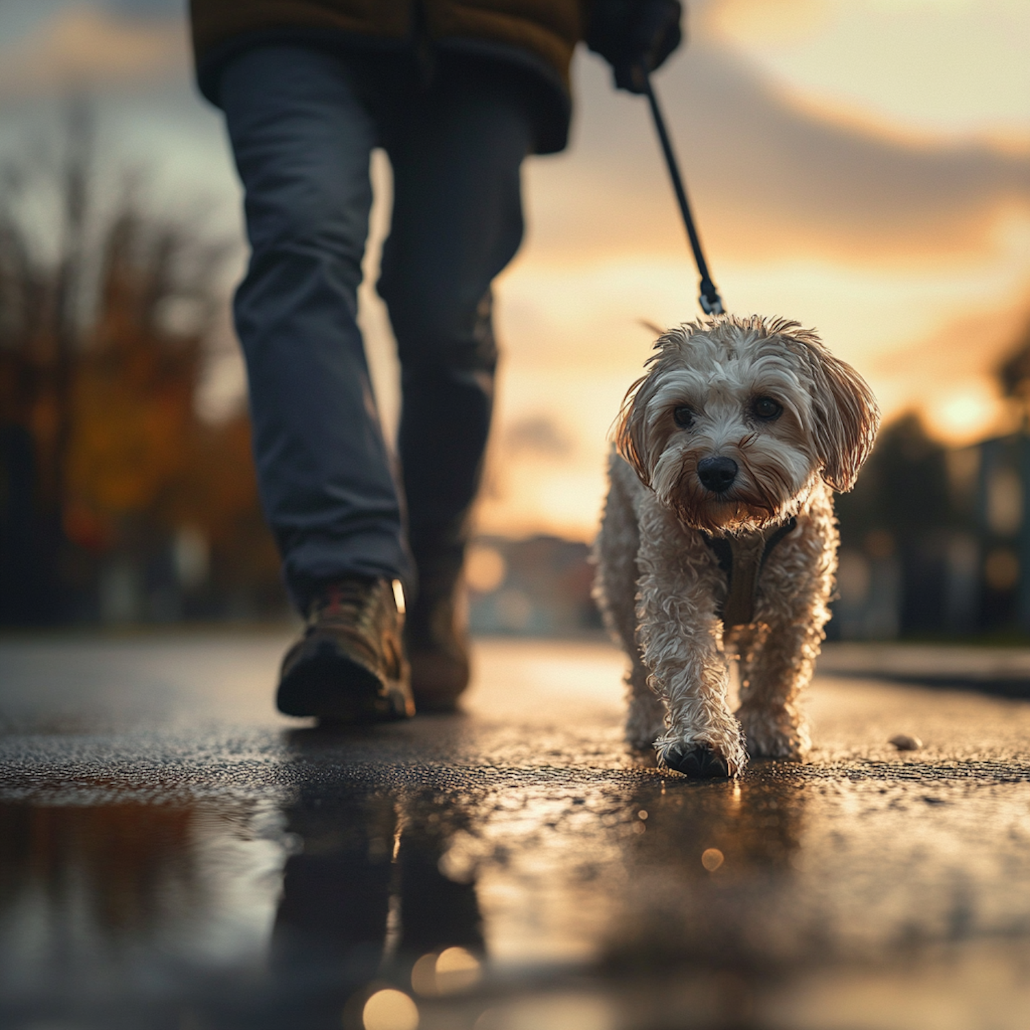 Dog Walking at Sunset