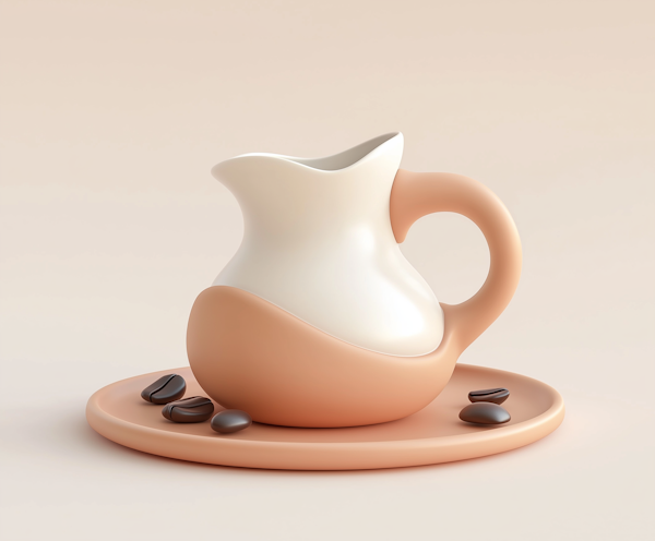 Stylized 3D-Rendered Pitcher with Coffee Beans