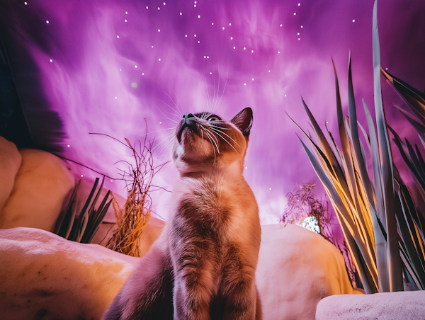 Majestic Siamese Cat in Surreal Landscape