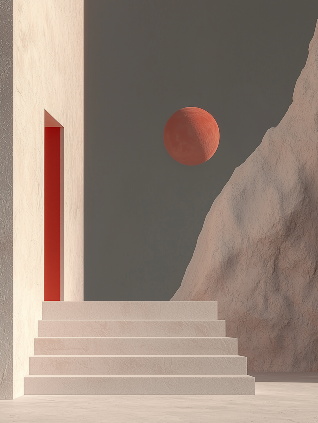 Minimalist Architectural Scene with Red Accents