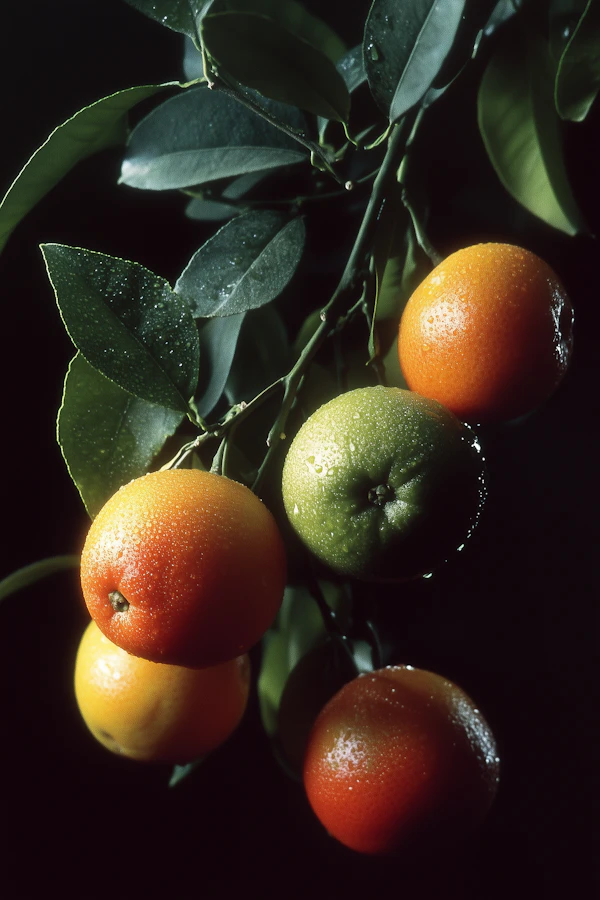 Citrus Fruits with Dewdrops