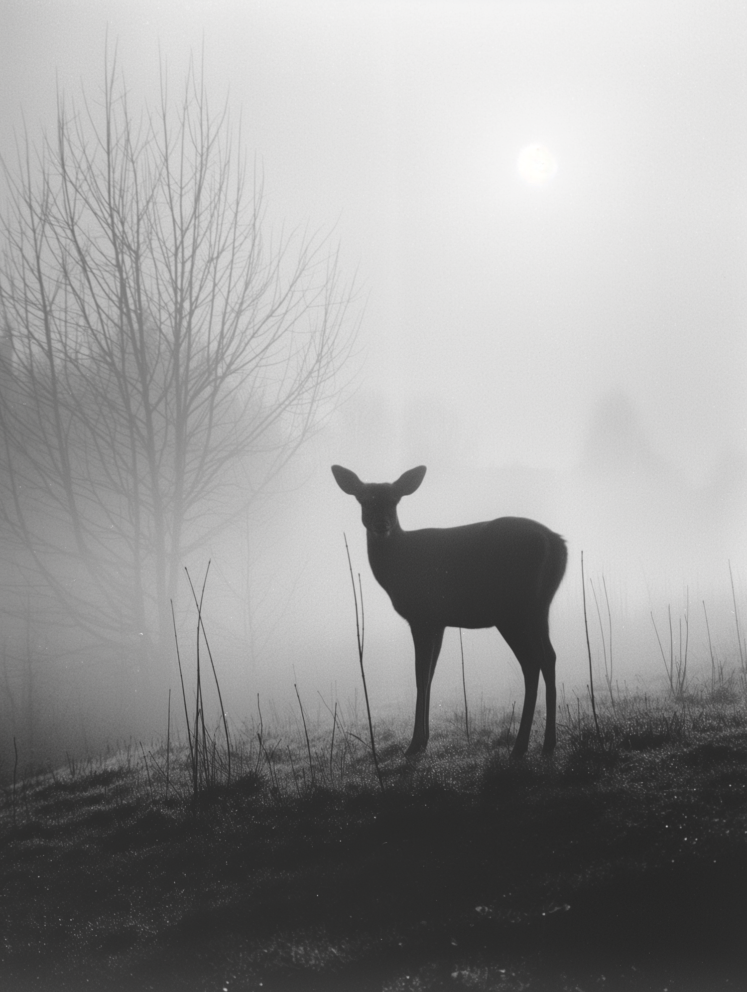 Serene Deer in Foggy Meadow