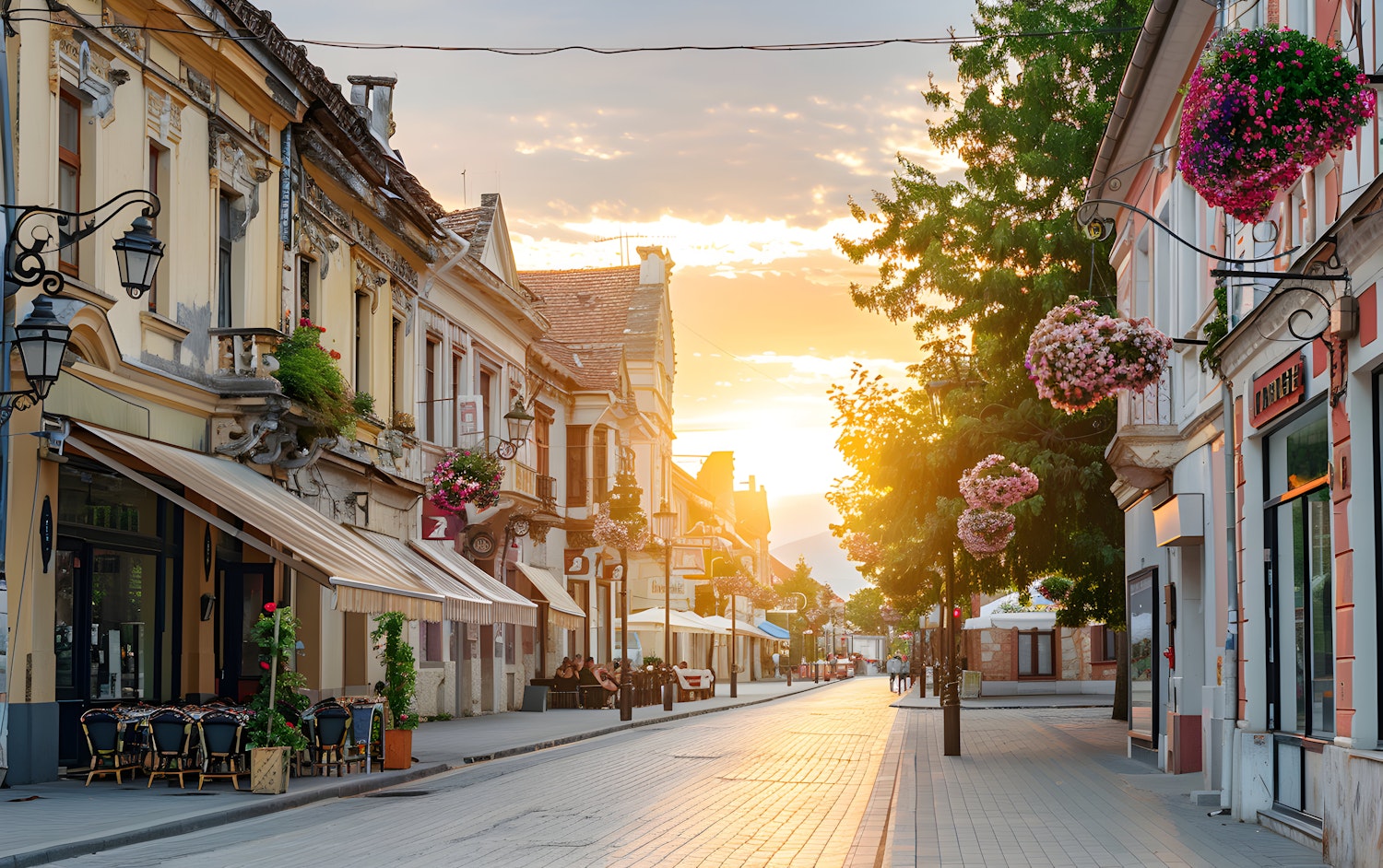 Charming Street Scene at Sunset