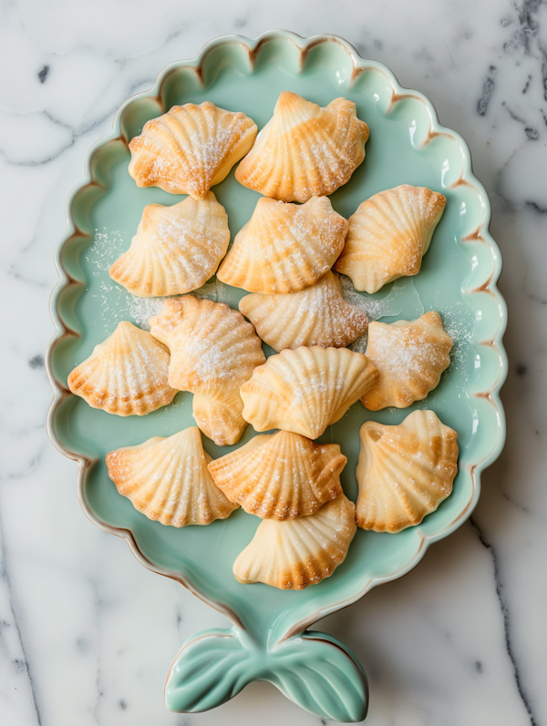 Shell-Shaped Cookies on a Turquoise Plate