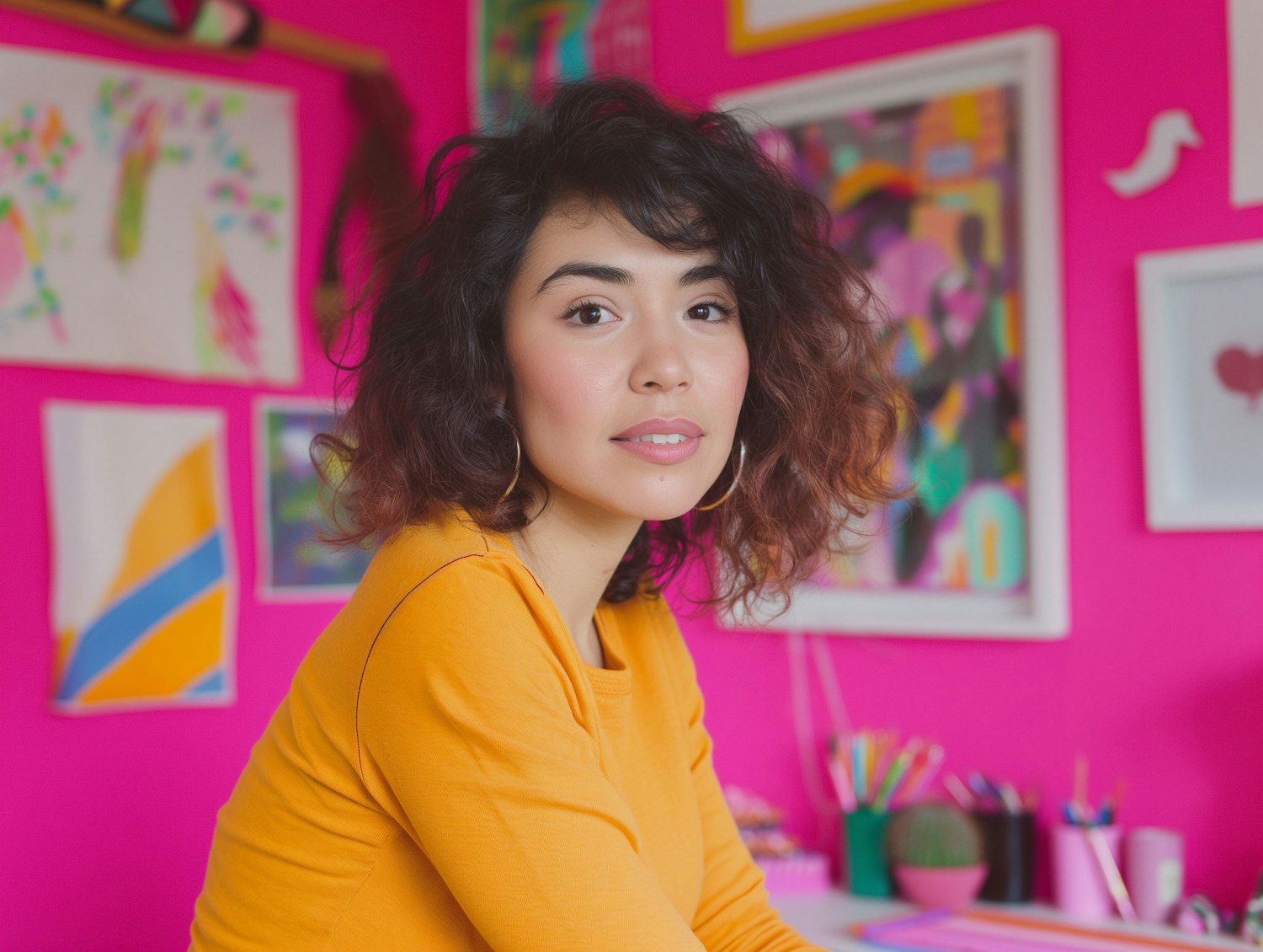 Artistic Young Woman with a Bright Orange Top