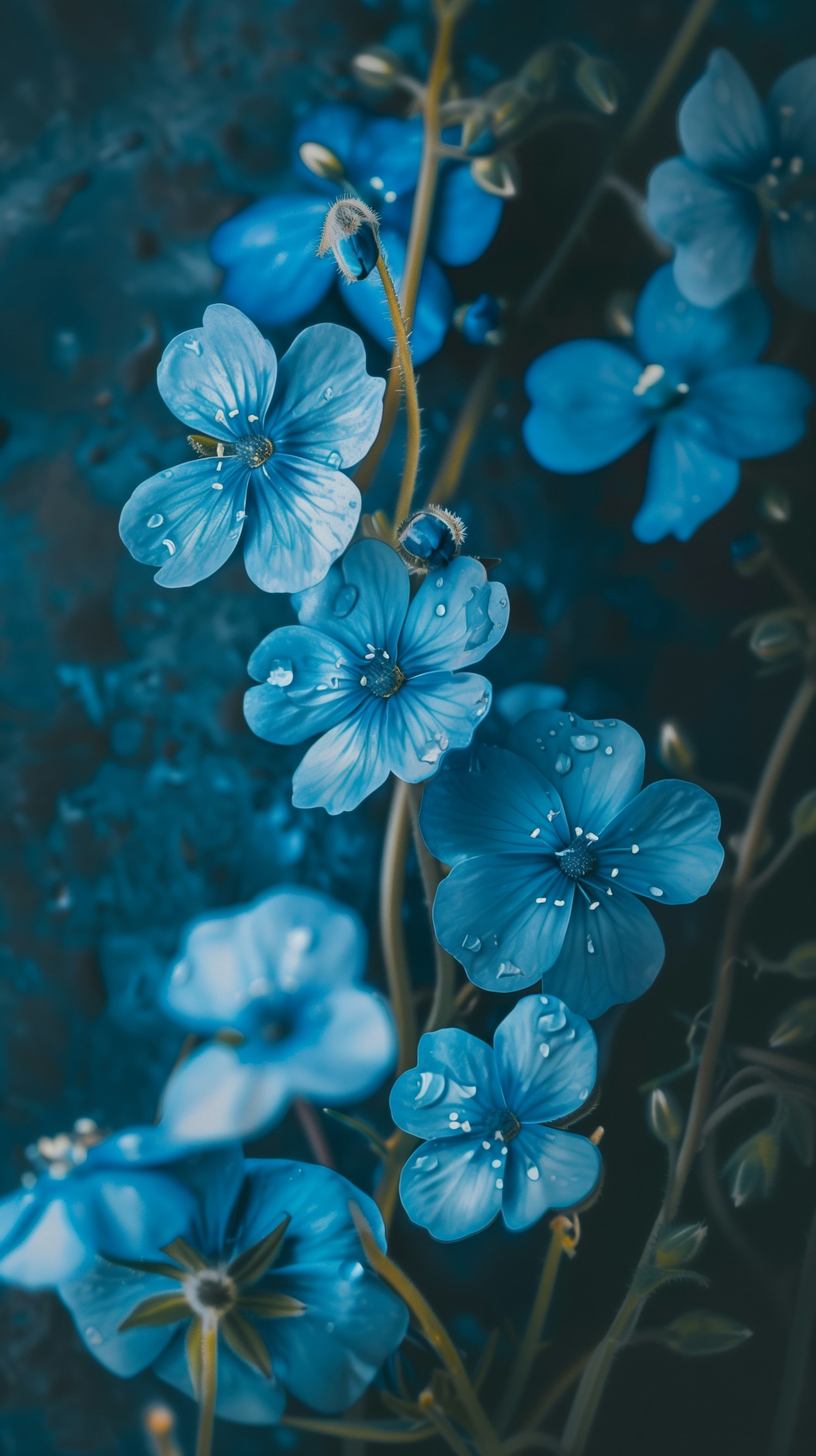 Vibrant Blue Flowers with Dew