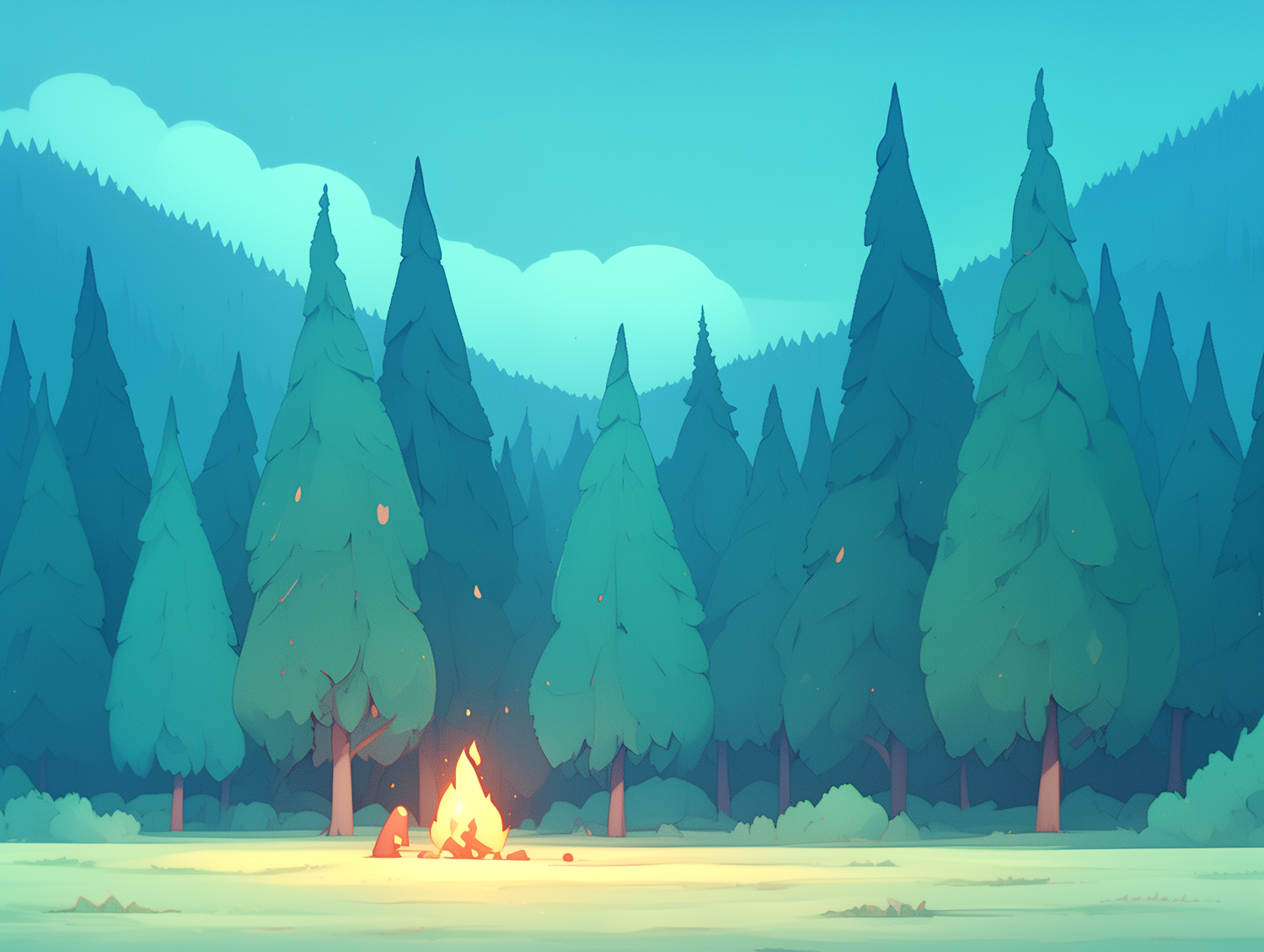 Serene Forest Campfire