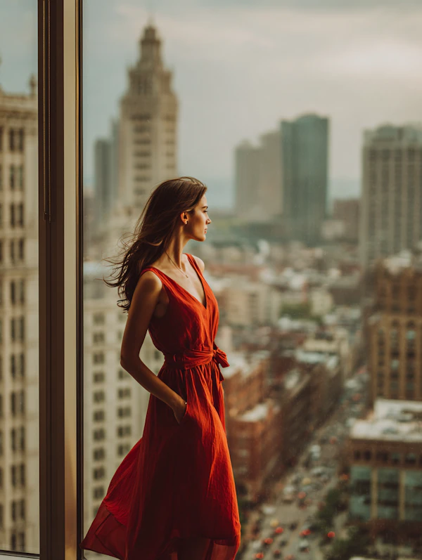 Woman in Red by Window