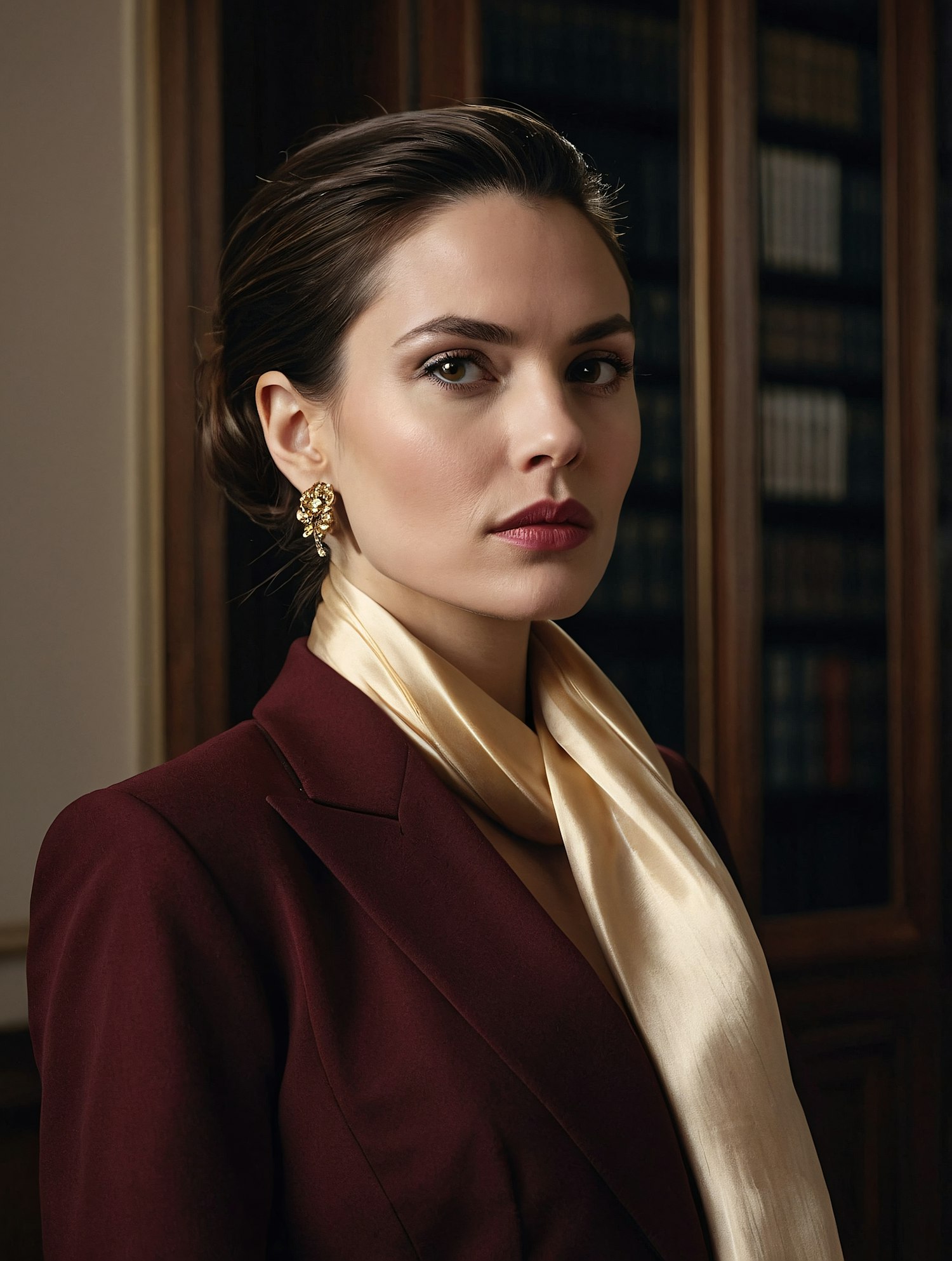 Elegant Woman in Burgundy Blazer