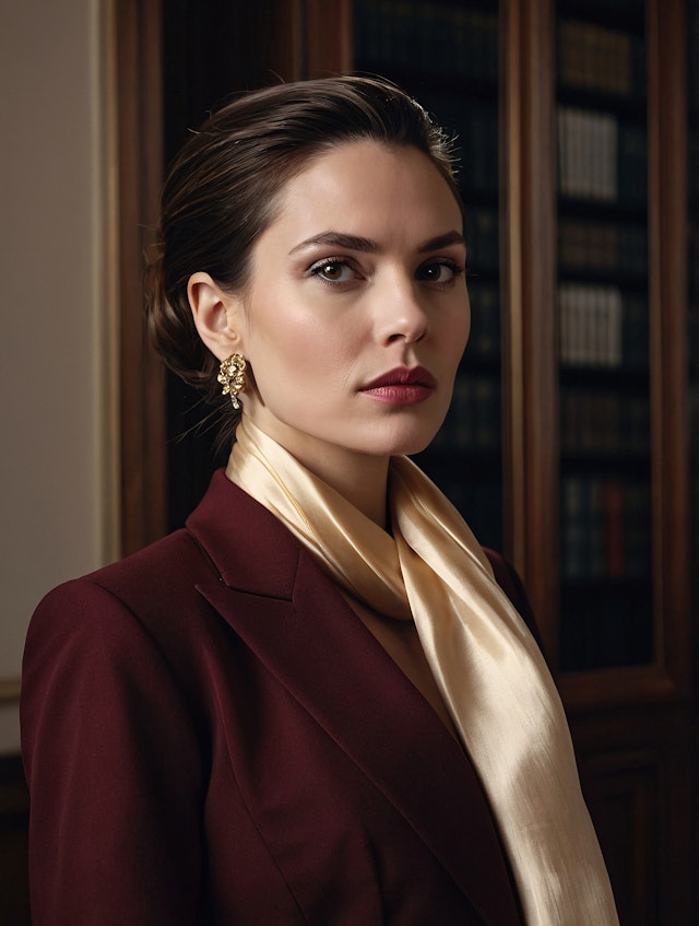 Elegant Woman in Burgundy Blazer