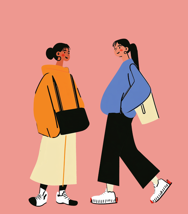 Stylized Female Figures with Fashionable Bags