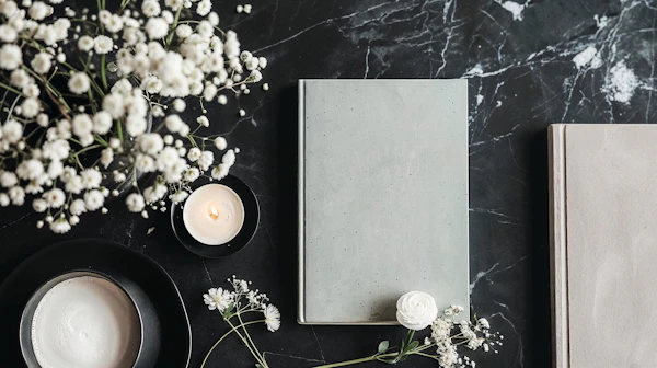 Serene Composition with Books and Candle