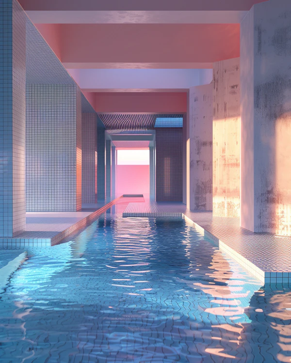 Modern Pool Area at Sunset