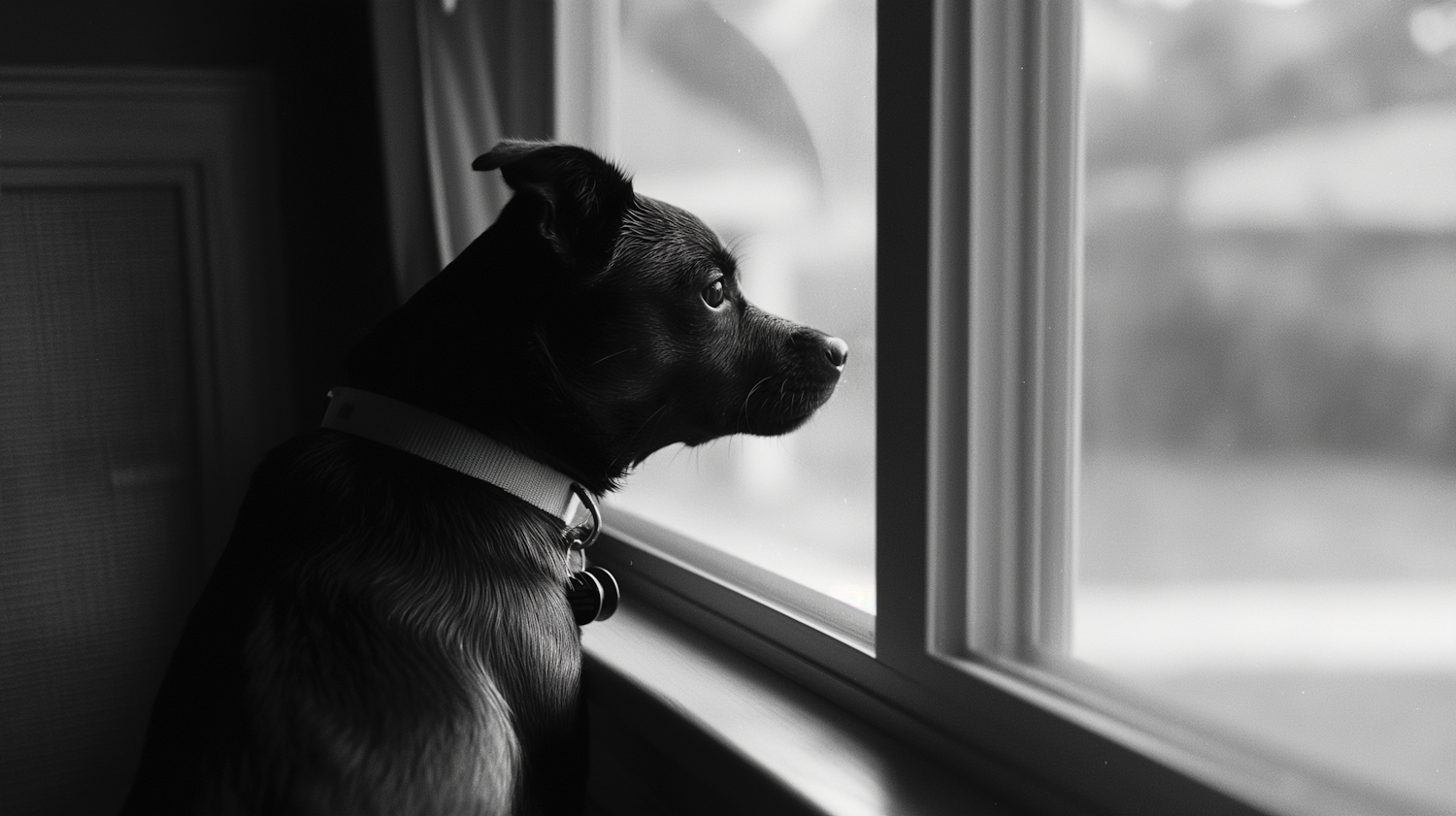 Contemplative Black Dog at Window