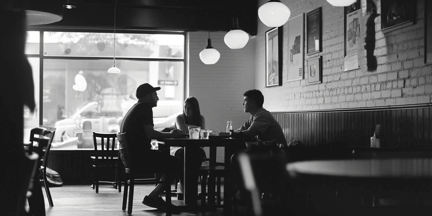 Black-and-White Cafe Conversation