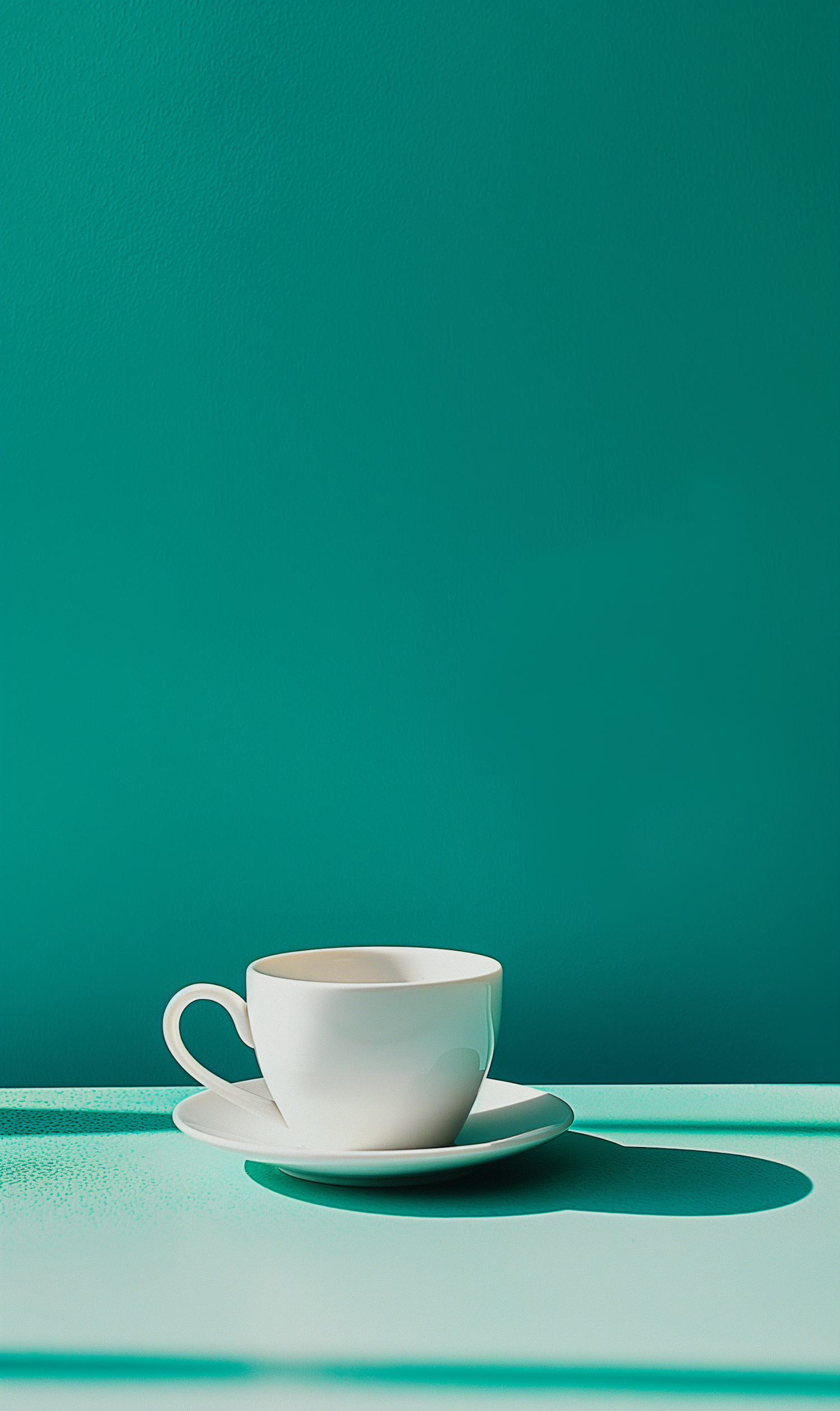 Elegant White Coffee Cup on Teal Background