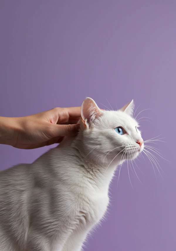 White Cat with Lavender
