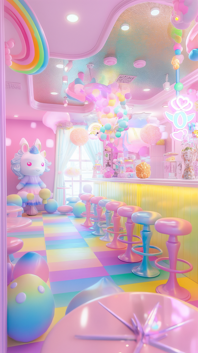 Whimsical Café Interior with Unicorn