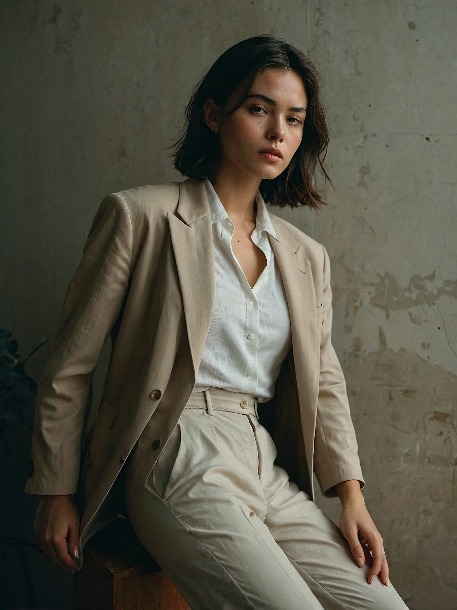 Portrait of a Person in a Beige Suit