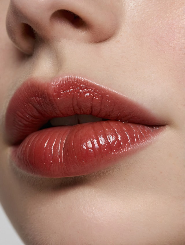 Close-up of Glossy Red Lips