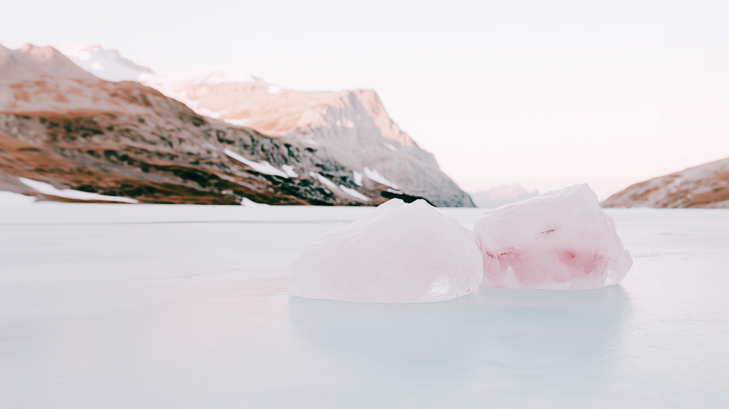 Translucent Ice Blocks in Mountainous Landscape