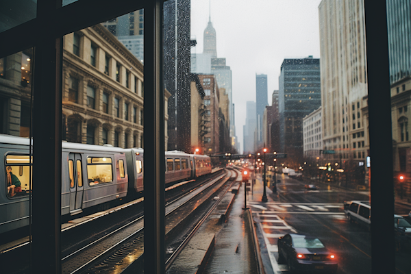 Twilight Serenity in the Rain: A View of the Elevated Trains