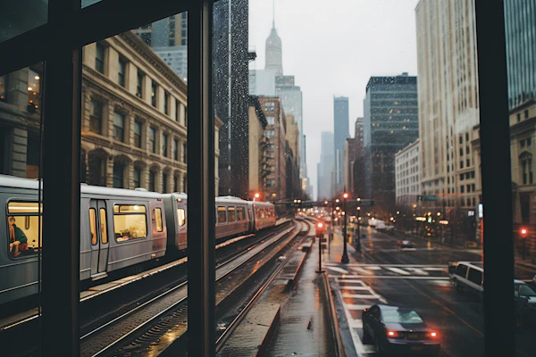 Twilight Serenity in the Rain: A View of the Elevated Trains