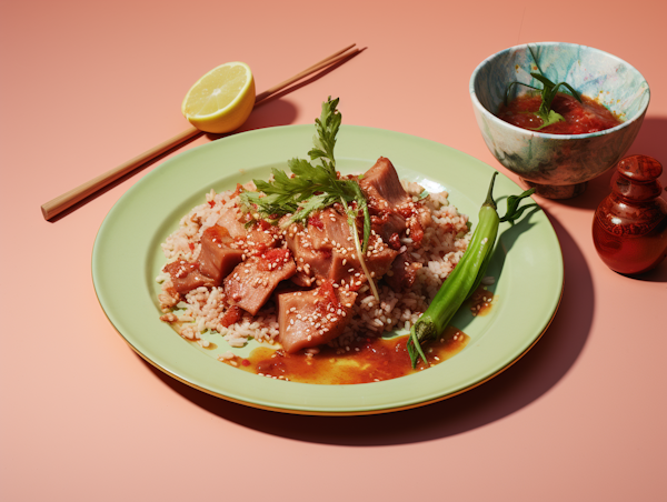 Asian Citrus-Spiced Stir-Fry with Sesame Seeds and Herb Garnish