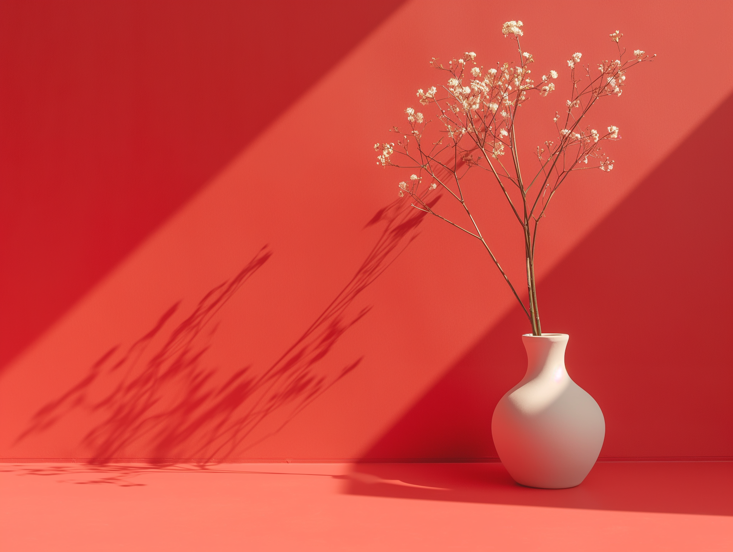 Minimalist White Vase Against Red Background