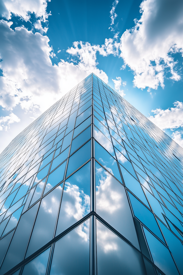 Modern Glass Building Against Blue Sky